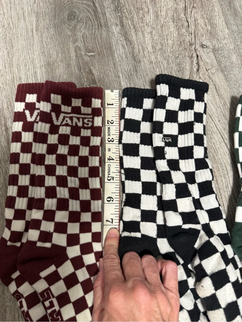 Vans Men’s Checkerboard Crew Socks - Black, Burgundy & Forest Green (3-Pack)